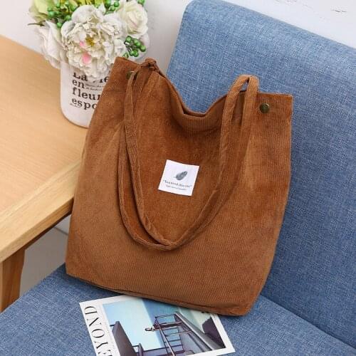 Women Corduroy Shopping Bag Female Canvas Cloth Shoulder Bag Environmental Storage Handbag Reusable Foldable Eco Grocery Totes