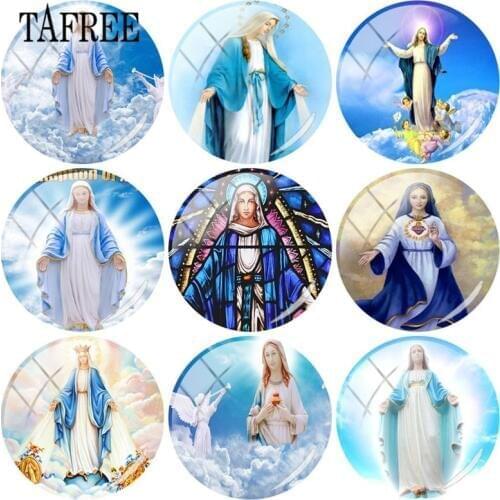 TAFREE Virgin Mary Art Clip 25mm DIY Flat Back Glass Cabochon Pattern Dome Jewelry Accessories For Keychain Necklace Charms