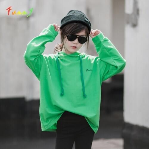 Sweatshirts Hoodies for Teen Girls 2020 Fashion Green Casual Fall Clothes Kids Girl Hoodie Cotton Hooded Childrens Clothing