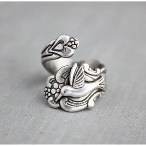 Vintage Flower and Bird Pattern Ring Fashion Glamour Womens Party Wedding Gift Adjustable Jewelry Accessories Anillos Wholesale