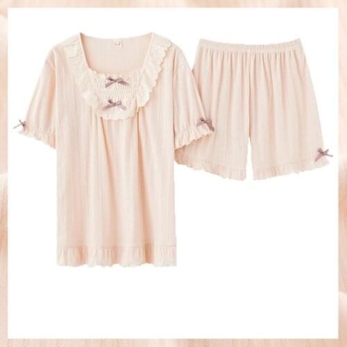 Spring Crew Neck Loose Woman Clothes Pajamas for Women Loungewear Pjs Sleepwear Short Sleeve Pants Homesuit Homeclothes