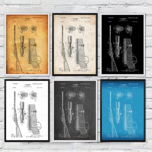 Vintage Bolt Gun 1899 Patent Patent Hunting Blueprint Poster Canvas Painting Print Wall Décor Living Home Art boy birthday gift