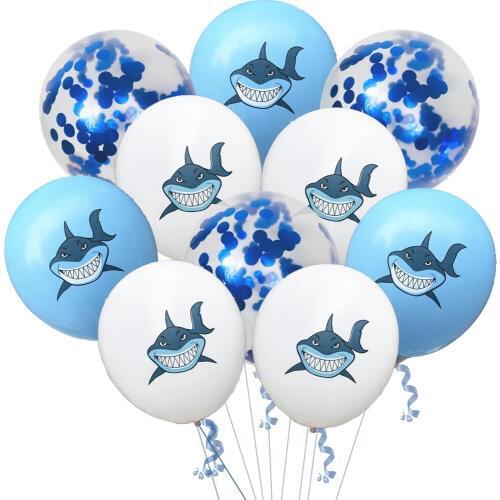 ZLJQ 10PCs Blue Shark Birthday Balloons Animal Helium Ballons Decoration Birthday Party Decorations Kids Air Balls Baloon 7