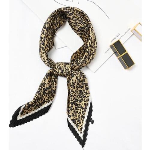 Yishine Wrinkle Neck Scarf Women Leopard Prints Fashion Crepe Kerchief Scarves New Headband Crumple Handlebag Wraps Scarf