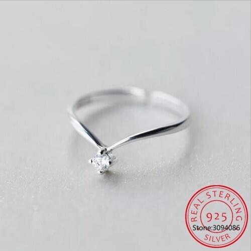 2020 Women V CZ Shape Ring Letter Opening Fine Jewelry Pure 100% 925 Sterling Silver Finger Rings Best Gift DS470