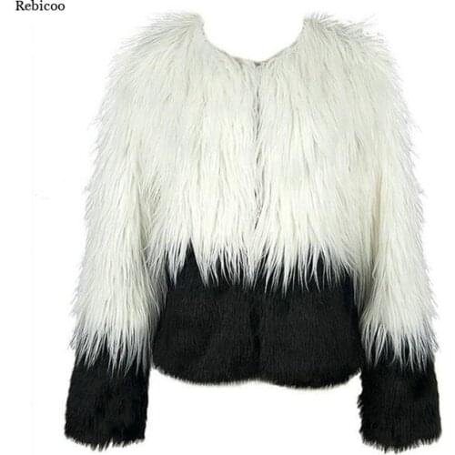 Women Faux Fox Fur Warm Coat Long-Sleeved Thick Winter Ladies Coats Fashion Fluffy Clothes Soft Round Neck Outerwear