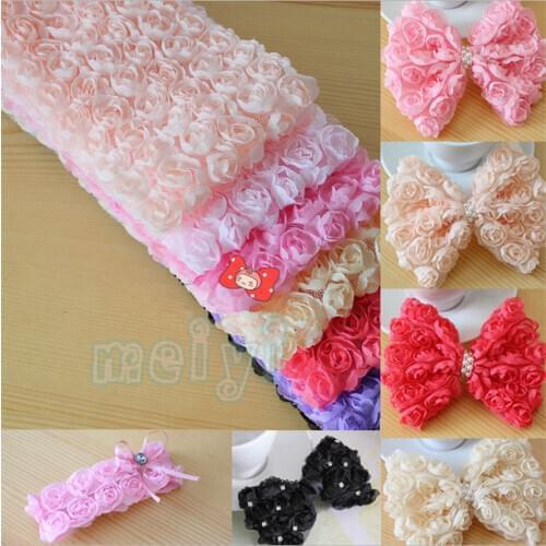 1 Feet 3D 6 Row 9cm Width Chiffon Rose Flower Embroidered Lace Trim Ribbon Fabric Sewing Craft Costume Headdress Hat Decoration