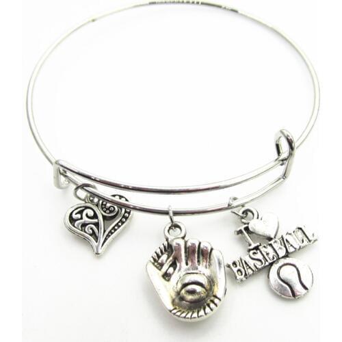 10pcs/lot I Love Baseball Charm sports bracelets bangles jewelry expandable adjustable wire hook bangles bracelet
