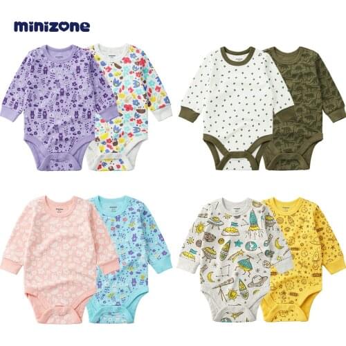 MINIZONE 2 pieces bodysuit set longsleeve cotton boy girl cute gift package