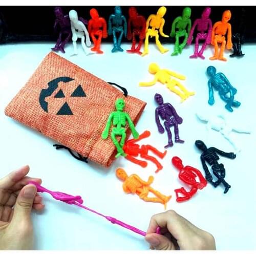 20PCS Halloween Skeletons Soft Stretchy Toys Party Game Favors For Kids Funny TPR Bones Halloween Pumpkin Sack Skeleton Set