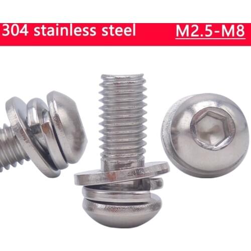 304 Stainless Steel Combination Screw Round Head Three Combination Screw Hexagon Socket Pan Head Three Combination Screws