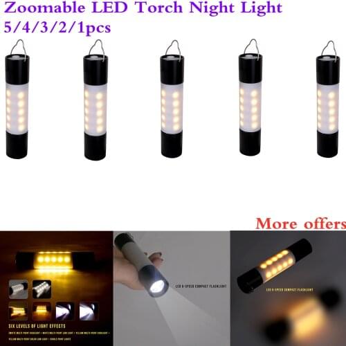 5pcs USB Rechargeable Hanging Flashlight Zoomable Aluminum alloy + ABS LED Torch Camping Tent Lamp Torch Outdoor Night Light