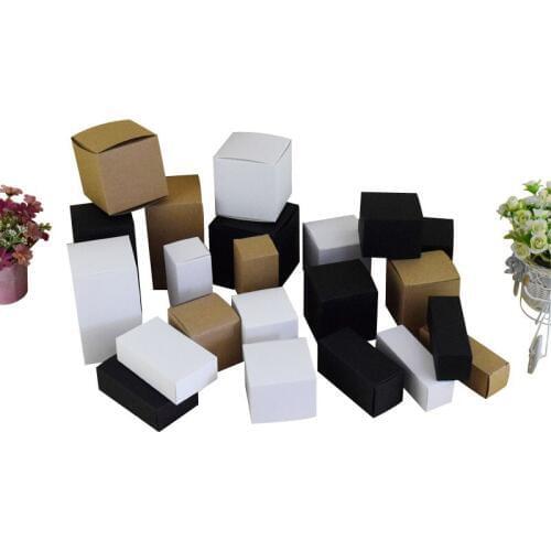50pcs/lot 20sizes Brown/White/Black Kraft Paper Gift Box 10x8x6cm for Cosmetic Bottle/valves tubes Craft Candle Packing Boxes