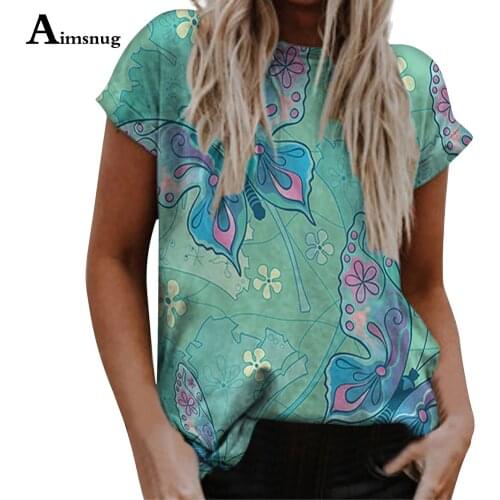 Aimsnug 2021 New summer Boho Flower Print Tops Plus Size 4xl Women Short Sleeve Elasticity T-Shirt Casual Loose Tees Shirt Femme