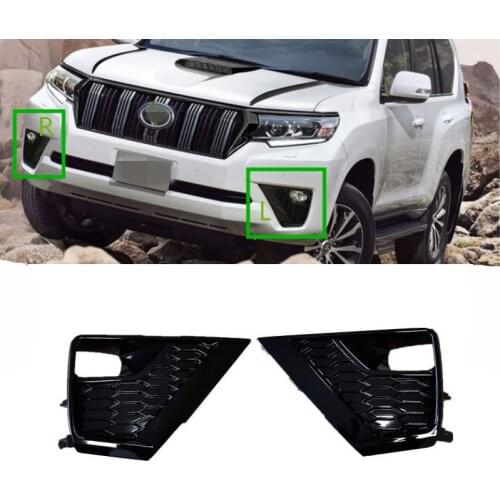 Car Styling Accessories Glossy Black Front Bumper Fog Lamp Trim Cover 2PCS For Toyota Prado FJ150 2018-2021