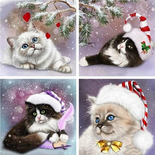 Canvas Size 5d Diamond Painting Cat Needlework DIY Diamond Embroidery Christmas Hat Mosaic Cross Stitch Animal Home Decor Gift