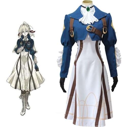 Anime Violet Evergarden Cosplay Costume Women Halloween Party Ourfit Lolita Full Set (Coat+Dress+Gloves+Headwear)