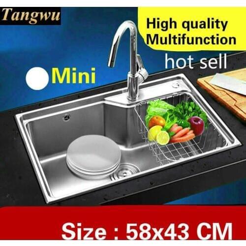 Free shipping Home stretch faucet wash vegetables high capacity mini kitchen single trough sink 304 stainless steel 58x43 CM