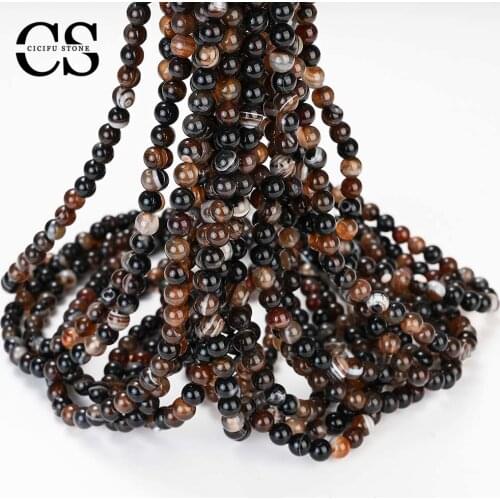 Black Brown Dragon Agates Beads Natural Loose Stone Beads for Jewelry Making Bulk DIY Bracelet Charm Accessories 4/6/8/10/12 MM