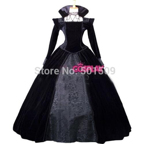 Black evil queen cosplay/vampire/fan collar long medieval dress rose stage Victorian Gothic/Marie Antoinette/Colonial Belle Ball