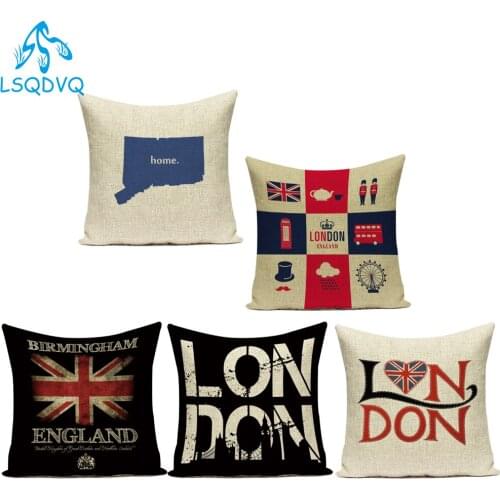 Decorative Throw Pillows Case Square Polyester British London Style Bus Flag Sofa Cushion Cover for Living Room Decoration
