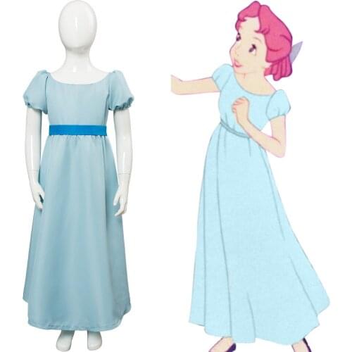 Peter Pan Wendy Cosplay Costume Girls Blue Dress Party Princess Dress Gown For Kids