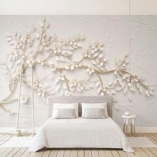 Photo Wallpaper Modern 3D Stereo Golden Branches White Flowers Murals Living Room Bedroom Background Wall Paper 3D Drop Shipping
