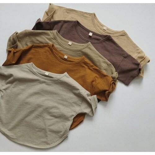 Japan Korean Style Summer Toddler Baby Girls Boys T-shirt Cotton Solid Color Short Sleeve Pullover T-shirt Children Clothing