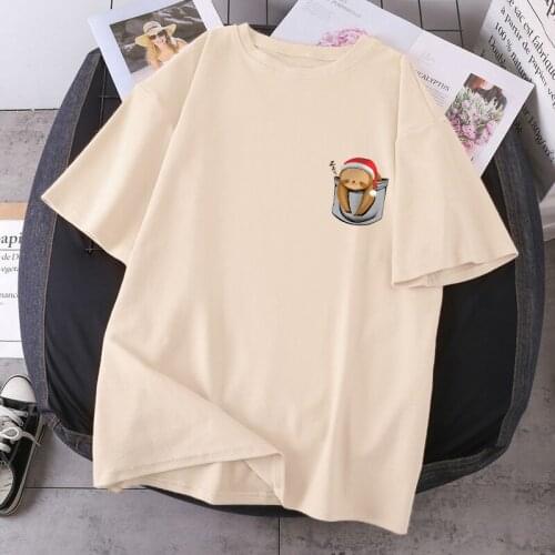 Pocket Sloth Harajuku T Shirts Women Print Short Sleeve Plus Size Tshirt White Hip Hop Casual Tops Tees Loose Fit Poleras Female