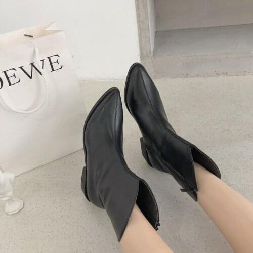 Nice Autumn Women ankle Point Toe Boots comfortable mid-Heels boots thick heel zip Booties Womens Boots women shoes