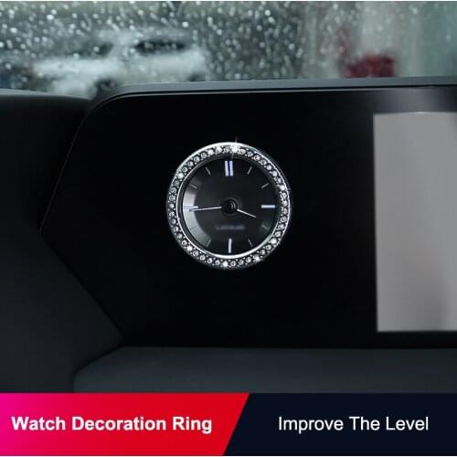QHCP Car Console Clock Watch Time Decoration Ring Cover Quartz Stickers Circle Rhinestone Crystal For Lexus UX200 260H 2019 2020
