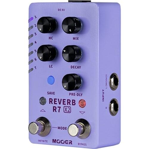 MOOER R7 X2 Reverb Pedal 14 Stereo Reverb Effects Atmosphere/Spring/Hall/Room with Infinite Function Rever Guitar Pedal