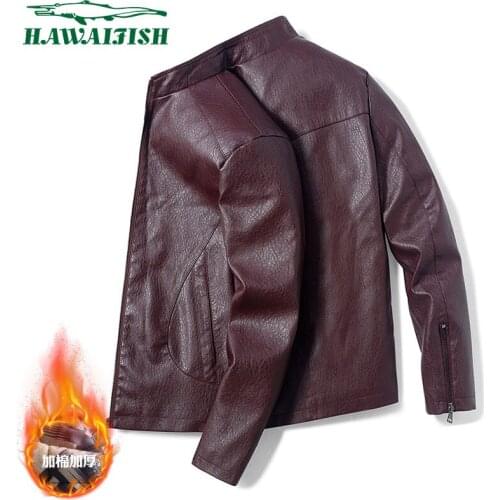 Hawaifish brand mens leather clothes popular youth slim fashion coat PU leather handsome style stand collar Mens windbreakers