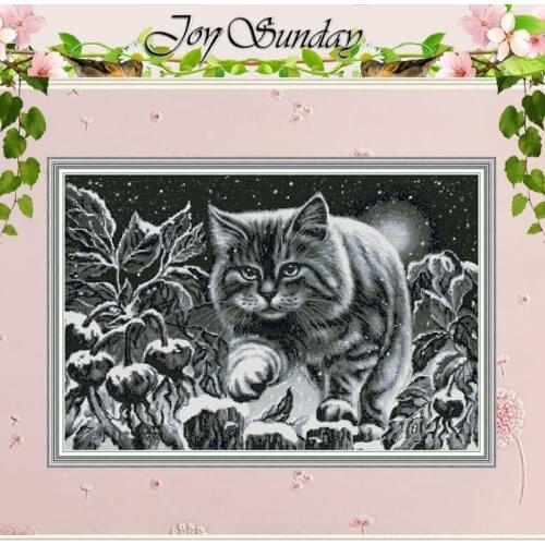 Black cat on snowy night counted 11CT 14CT Cross Stitch Sets DIY Chinese Cross-stitch Kits Embroidery Needlework home decor