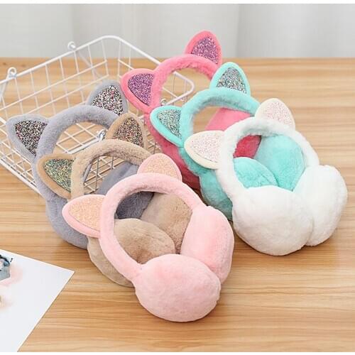 2021 New Winter Fashion Women Girl Fur Winter Ear Warmer Earmuffs Ear Muffs Earlap Glitter Sequin Cute Earmuffs Headband