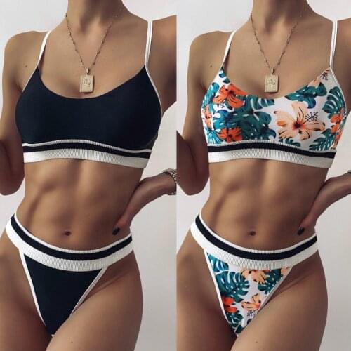 New Sexy Ribbed Print Brazilian Bikini 2021 Women Swimwear Female Thong Swimsuit Two-pieces Bikini set Sling Bather Bathing Suit