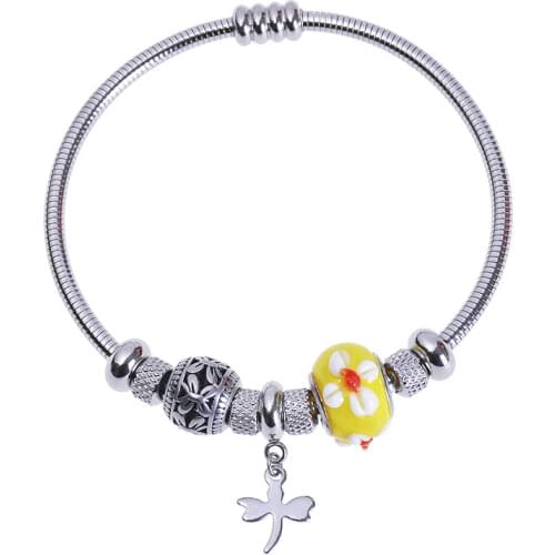 Pan series steel wire spring ring deformable glass bead butterfly Dragonfly accessory magnet can open stainless steel bracelet