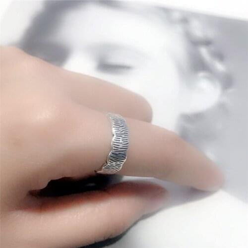Thai Silver Forest Bark Pattern 925 Sterling Silver Jewelry Striped Wavy Lace Opening Rings
