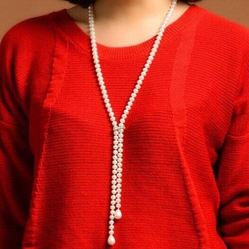 Natural jewelry Luxury culture freshwater pearl beads necklace swater necklace mothers day gifts hook -jewelry