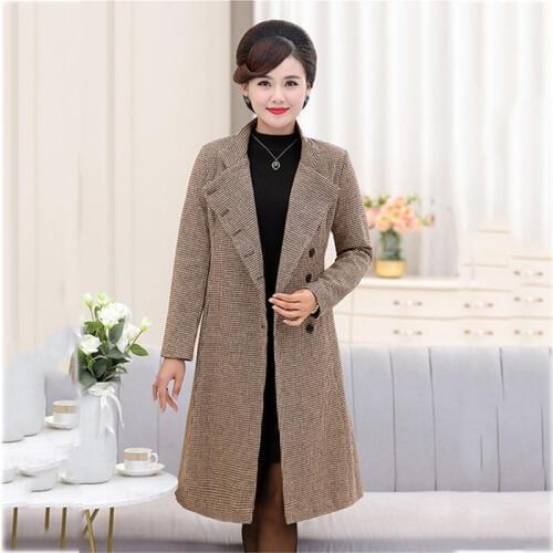 Mother Autumn Woolen Coat Fashion Long Elegant Trench Coat 2019 New Middle-aged Womens spring Plaid Windbreaker Blazer f1743