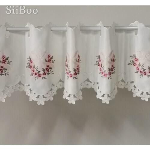 Pastoral floral bow embroidery half-curtain bay window curtain tulle for coffee kitchen room cortina pastoral SP4903 Free Ship