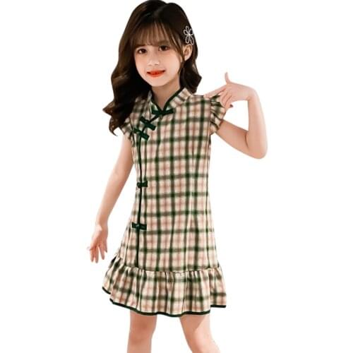 Dresses For Girls Plaid Pattern Girls Dresses Summer Dress For Kids Casual Style Childrens Clothing 6 8 10 12 14