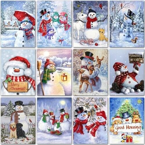 Full Square 5D Diy Diamond Painting Snowman Christmas Diamond Embroidery Winter Landscape Cross Stitch Mosaic Gift Home Decor