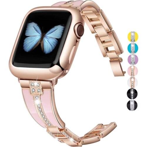 Resin With Metal Strap For Apple Watch Series 7 6 5 4 SE 44mm 40mm Woman Replacement Bracelet For iwatch 38mm 42mm Luxury Strap