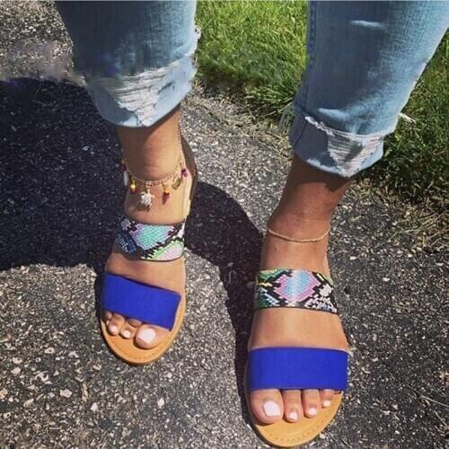 2020 new women flip flop snake double layer sandals flat bottom ladies beach shoes outdoor travel fashion wild student slippers