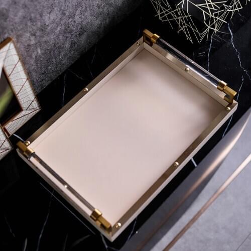 Modern Tray Rectangular Household Luxury Metal Wooden Desktop Decoration Ornaments Living Room Coffee Table Tray Storage Tray