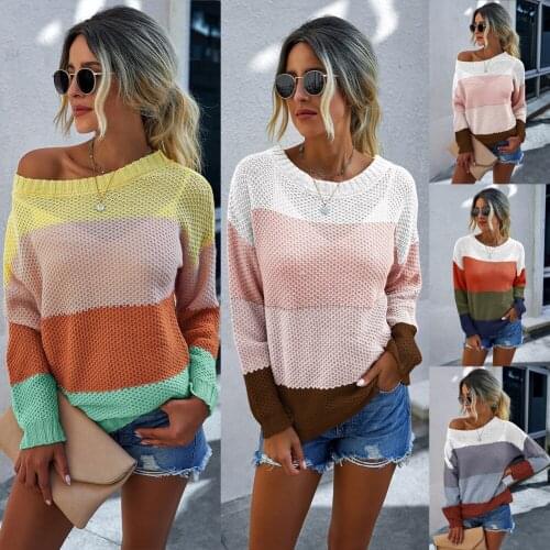 Sweater Women Pullover 2021 Fashion Stitching Contrast Color Comfortable long-sleeved Warm Sweaters Dropshipping OYMMY203S4087