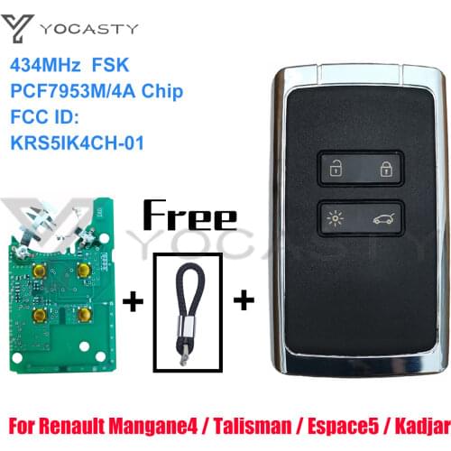 YOCASTY 433.92Mhz 4 btns Smart Remote Car key For Renault Megane4 Talisman Espace 5 Kadjar 2015 2016 with PCF7953M AES 4A CHIP