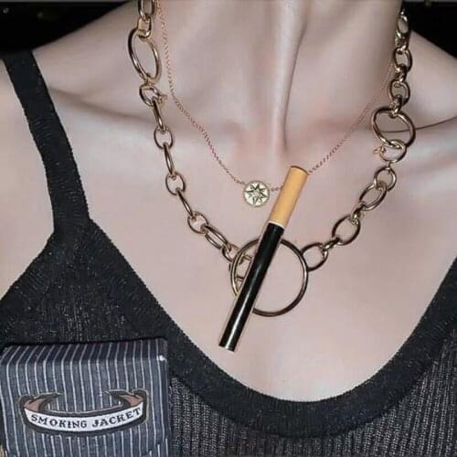 Unique Design Smoke Pipe Chimney Necklace Mens lady Stainless Steel Necklace Cigarette Pendant Silver/golden Colour Jewellery