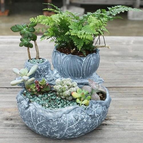 Lotus Leaf Shaped Flower Pot Three-Part Succulents Container Tabletop Ornament Home Garden Decor Flower Planter